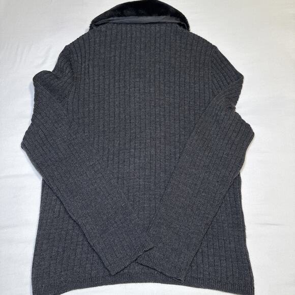 Plaza South Vtg Womens M Ribbed Gray Wool Blend Zip Cardigan Faux Fur Collar EUC - Picture 13 of 14